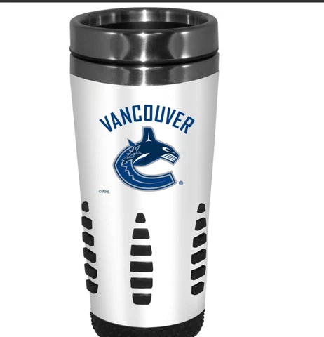 Vancouver Canucks NHL Hockey Metal Stainless Hot Cold Beverage Tumbler WHT Cover