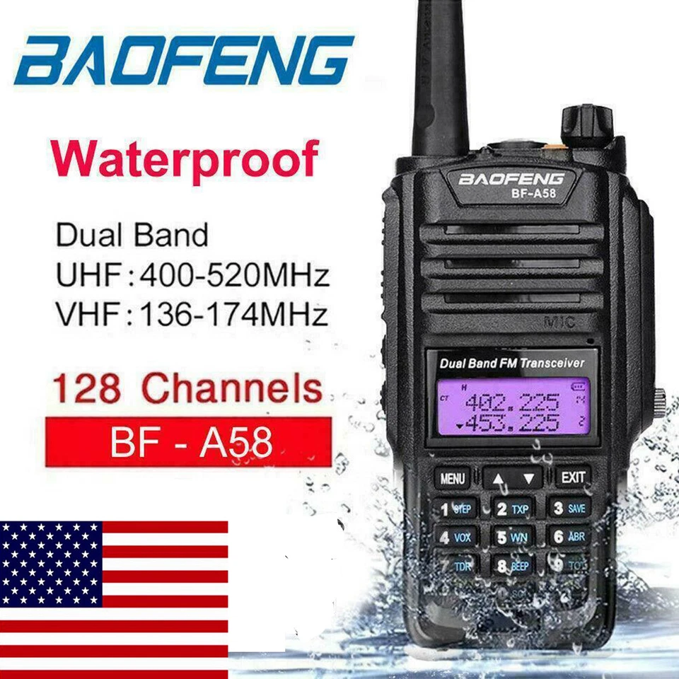 US Baofeng BF-A58 IP67 Waterproof Two Way Radio VHF/UHF Dual Band Walkie Talkie - Image 1 of 4