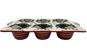 Molly Hatch Anthropologie Red White Black Ceramic Popover Muffin Pan 15" x 9" - Picture 1 of 9