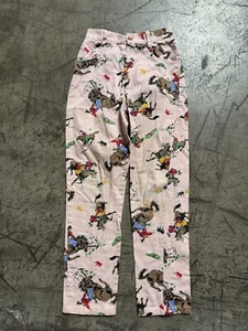 Vintage Rare Western Cowboy Print Pants Girls Size 7 Pink AOP - Picture 1 of 17