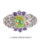 Unheated Oval Fire Opal 8x6mm Amethyst Sapphire 925 Sterling Silver Ring Size 9