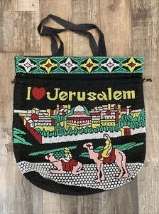 Vintage 1960s Plastic Candy Bead Dot Purse Bag Shoulder I ❤️Jerusalem Black Pink - Picture 1 of 8