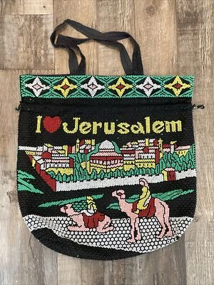 Vintage 1960s Plastic Candy Bead Dot Purse Bag Shoulder I ❤️Jerusalem Black Pink - Image 1 of 4