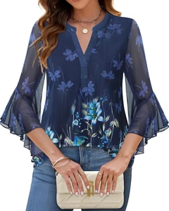 Women'S 3/4 Sleeve Dressy Tops Elegant V Neck Blouse for Women Casual Work Eveni - Picture 1 of 21