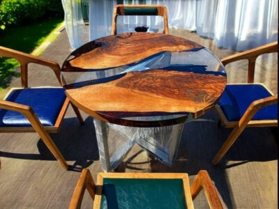 Clear Epoxy Resin Coffee Table Top Wooden Garden Balcony Furniture Hallway Decor - Image 1 of 4