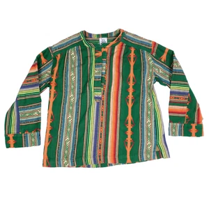 Ivy Jane Boho Tunic Shirt Southwestern Stripe Small Green Orange Gypsy Festival - Picture 1 of 8
