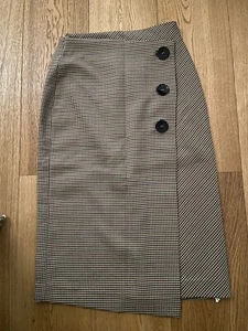 Zara Womens Wrap Skirt Medium Brown Size XS UK6 Gabardin Check Button Academia - Picture 1 of 3