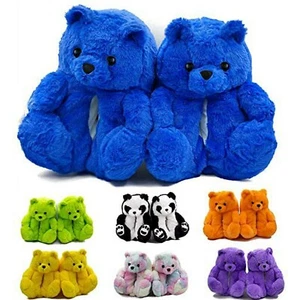 Teddy Bears Slippers Women Fluffy Shoe Cute House Animal Slippers Fuzzy Blue - Picture 1 of 6