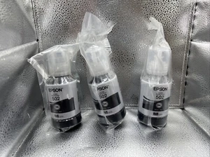 Bottiglia di inchiostro originale EPSON 502 scadenza 2025-2028 (127 ml ciascuna) nero SET DI 3 BOTTIGLIE - Foto 1 di 7