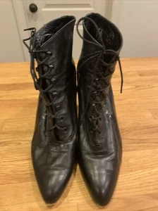 Vintage 80s Made In Italy Sugar Women’s Leather Ankle Boots Black 40 Stiletto - Picture 1 of 10