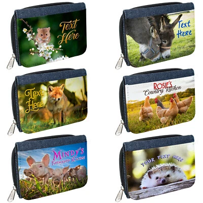 Personalised Animal Purse Denim Coin Wallet Womens Birthday Gift For Her - Image 1 of 4