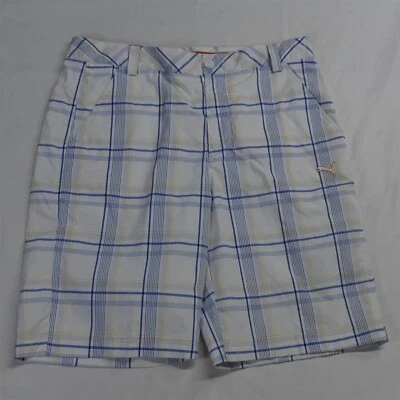 PUMA 32 x 10" White Blue Plaid Stretch Tech Golf Chino Shorts - Image 1 of 4
