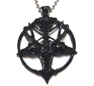BLACK BAPHOMET PENDANT goat inverted pentagram pentacle satan devil necklace 1G - Picture 1 of 5