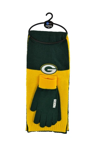 New 3PC NFL Green Bay Packers Colorblock Scarf & Glove Gift Set Cover