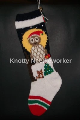 Pattern Only Hand Knitted CHRISTMAS OWL Stocking - Image 1 of 2