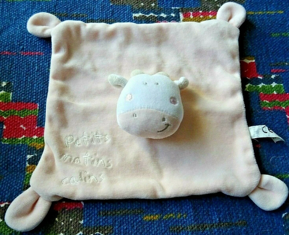 2PA/ DOUDOU PLAT EMC VACHE ROSE BLANC LES PETITS MATINS CALINS IMPRIME CHAT TTBE - Photo 1/1