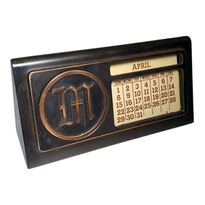 Perpetual Desk Calendar 1950's Vintage Copper Bronze Finish Solid Metal 6" - Picture 1 of 7