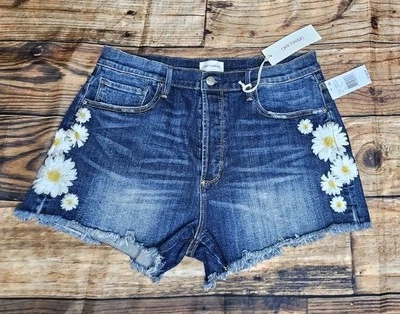 Pantalones Cortos de Jeans Driftwood Goldie de Tiro Alto Talla 32 Bordados Diseño de Flores Dobladillo Crudo  Foto 1 de 4