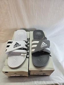 Lot of 2 Adidas Men's 18 Adissage Slides Gray White Sandals Shoes New Tags - Picture 1 of 4