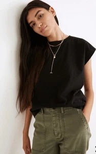 Madewell Womens Small Shoulder Tee Shirt Black - Picture 1 of 6