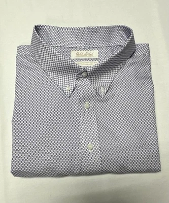 Camisa Roundtree Yorke Etiqueta Dorada 20 34/35 Grande Algodón Sin Hierro Manga Larga Púrpura Foto 1 de 4