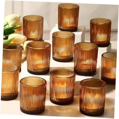 Pacote de castiçais votivos decoração de Ação de Graças, vidro pequenas luzes de chá 24 âmbar - Imagem 1 de 4