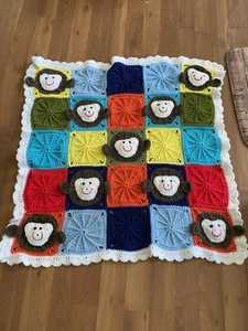 vintage handmade crocheted 3D Monkey Blanket Throw Afghan 40x40 - Picture 1 of 2