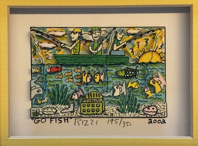 James Rizzi: original 3D "GO FISH“, 2002, handsigniert, gerahmt, vergriffen - Bild 1 von 4