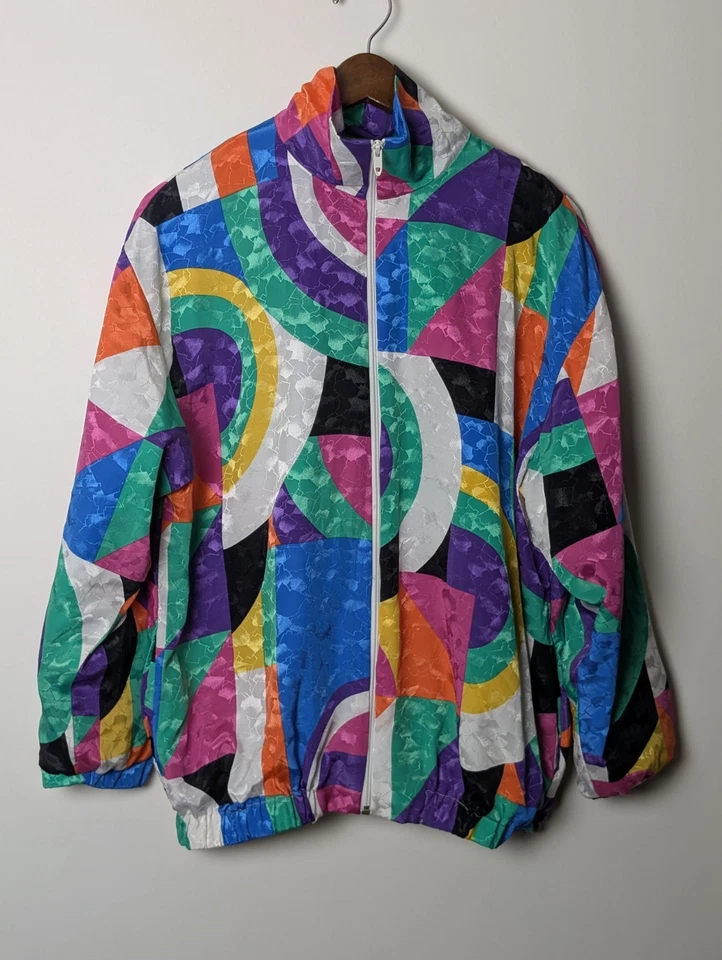 Chaqueta cortavientos retro unisex vintage años 80 geométrica bloques de color talla M Foto 1 de 4