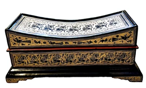 Antique Hand Made Highly Decorated Burmese Gilded Wood Lacquerware Pillow Box - Picture 1 of 15