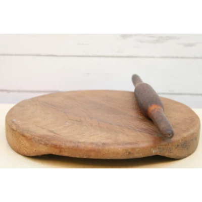 Handmade wooden Chakla Belan Making Roti Round with Rolling Pin & rolling Board - Image 1 of 4