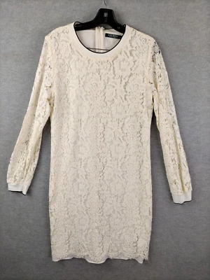 Lauren Ralph Lauren Womens Dress 10 White Lace Preppy Goth Whimsigoth Boho LRL - Image 1 of 4