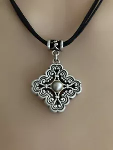 BRIGHTON Presage Pearl Silver Plated Necklace on Black Cords - Picture 1 of 10