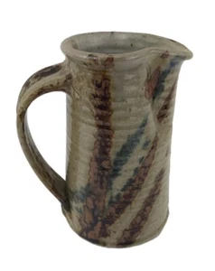 Handmade Pottery Pitcher Rare Find Rust Brown & Blue Glaze Wax Sealed Not Signed - Picture 1 of 12