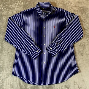 Ralph Lauren | Blue/White Striped Long Sleeve Dress Shirt | Sz Large | Red Pony - Picture 1 of 14