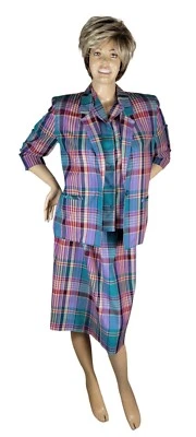 Vtg 70s Petite Haberdashery Leslie Fay Plaid Skirt Shirt Top Jacket Set 10/12 - Image 1 of 4