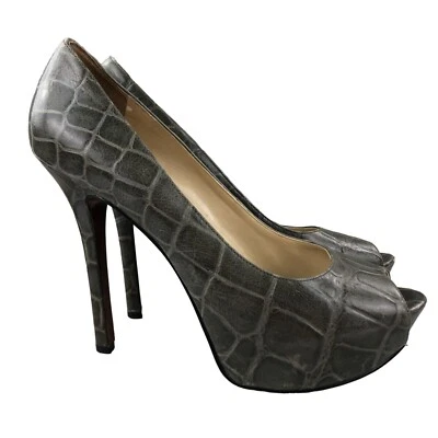 Zapatos de salón Enzo Angiolini para mujer talla 9,5 M de cuero gris tostado punta abierta tacón de aguja Foto 1 de 4