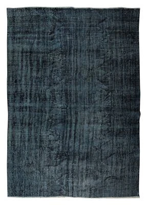 7.5x10.2 Ft Handmade Vintage Turkish Rug Over-Dyed in Black for Modern Interior - Image 1 of 4
