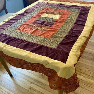 The Company Store Patchwork Fabric Tablecloth Boho Colorful Floral 59 x 48 READ - Image 1 of 4