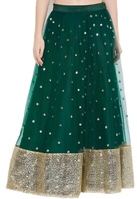 NUEVA Maxi Falda Larga Festiva Adornada en Verde Oscuro con Acentos Dorados Talla L Foto 1 de 4