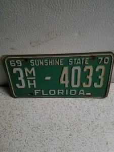 1969 - 1970 FLORIDA SUNSHINE STATE License Plate 3 MH - 4033 - Bild 1 von 3
