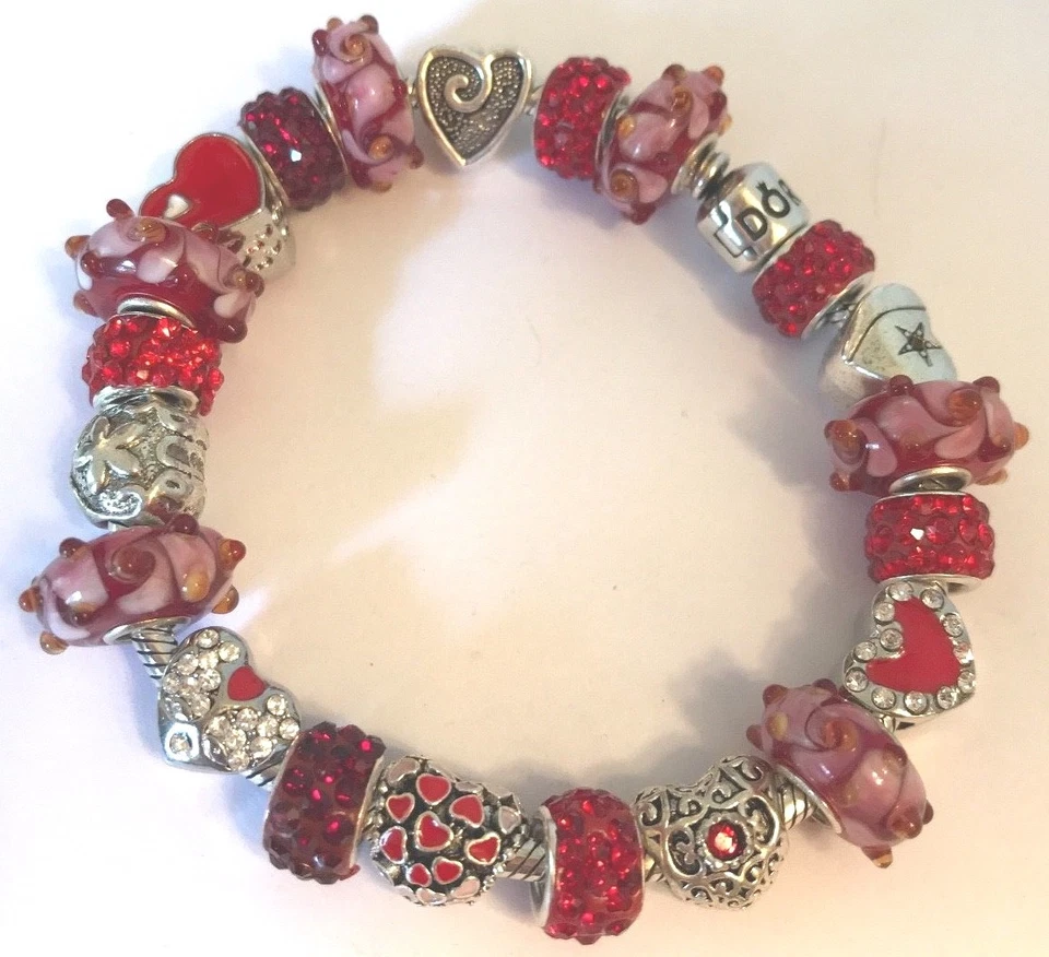 ❤️Authentic Silver PANDORA BRACELET with Red European Charms Beads Pandora Box❤️ - Image 1 of 4