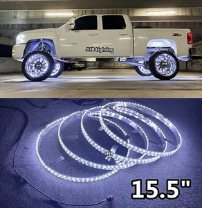 15.5"IP68 Pure WHITE LED Switch Remote Strobe illuminated Wheel Rings Lights Set - Bild 1 von 16