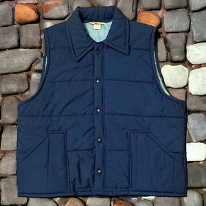 Vtg Tom Cat Nine Lives Puffer Vest Mens XL Navy Blue Button/Zip Up Made USA - Picture 1 of 6