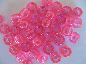 100 Pink Pony Beads, 9mm Acrylic/ Plastic, Crafts,Jewelry,Art Projects - Picture 1 of 1