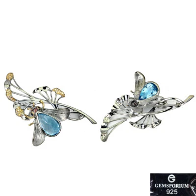 925 Argento Sterling Spilla a Mano Pera Topazio 17.32ct Zaffiro Gemma Gioielli - Immagine 1 di 4