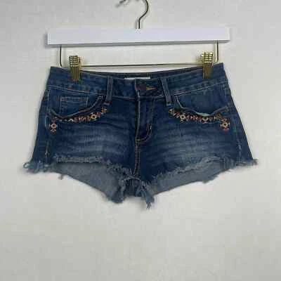 Roxy stretch Denim Embroidered Design cut off jeans Shorts  Super short size 1 - Image 1 of 4