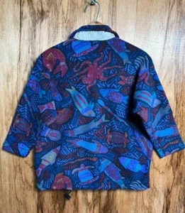 Patagonia Fleece Jacket Kids 8 Deep Sea Fish All-over Pattern Blue Zip Used - Picture 1 of 5