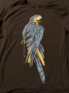 Tropical Bird Blue Parrot Sz 3XL Black T Shirt - Picture 1 of 3