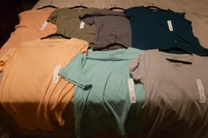 7 Sonoma Tees Women's L Short Sleeve Tops Blue Gray Green Coral New With Tags - Picture 1 of 2